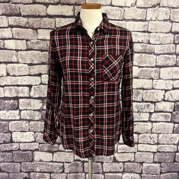 Sim & Sam Tops - Sim & Sam Plaid Button Down Long Sleeve Blouse Size Small